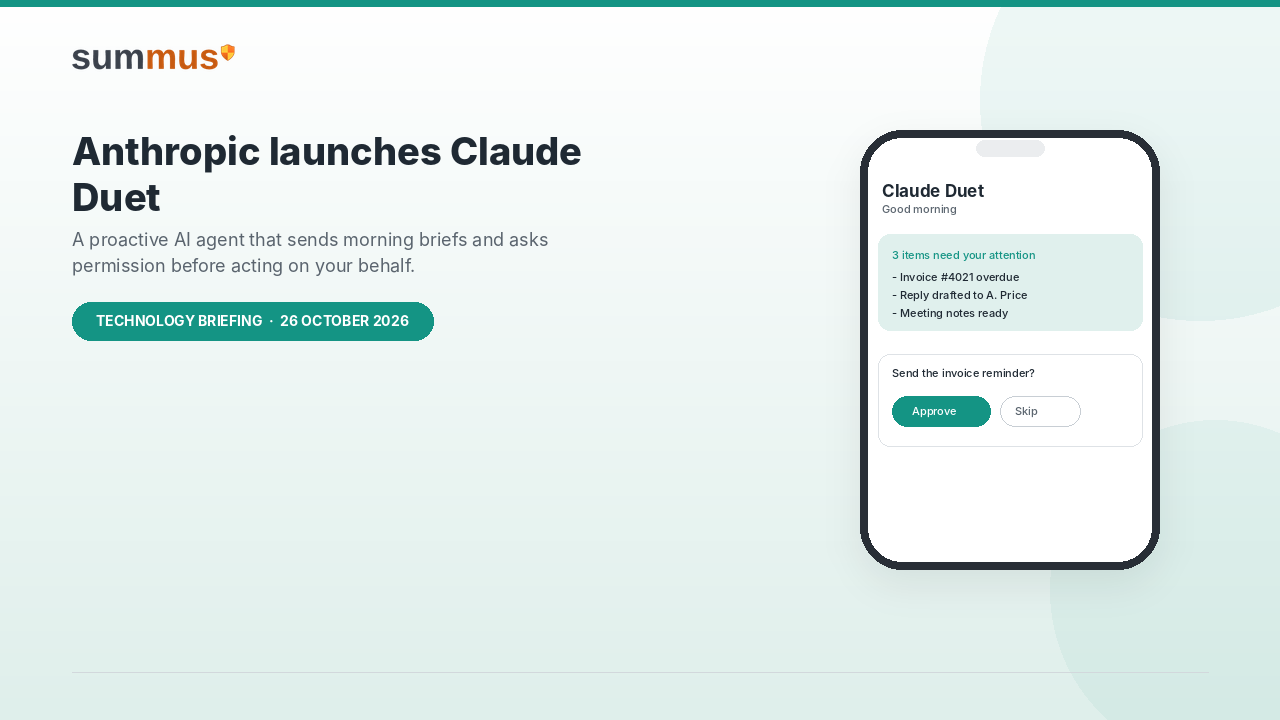 Anthropic's Claude Duet checks a person's apps, sends daily briefs, and asks permission before acting