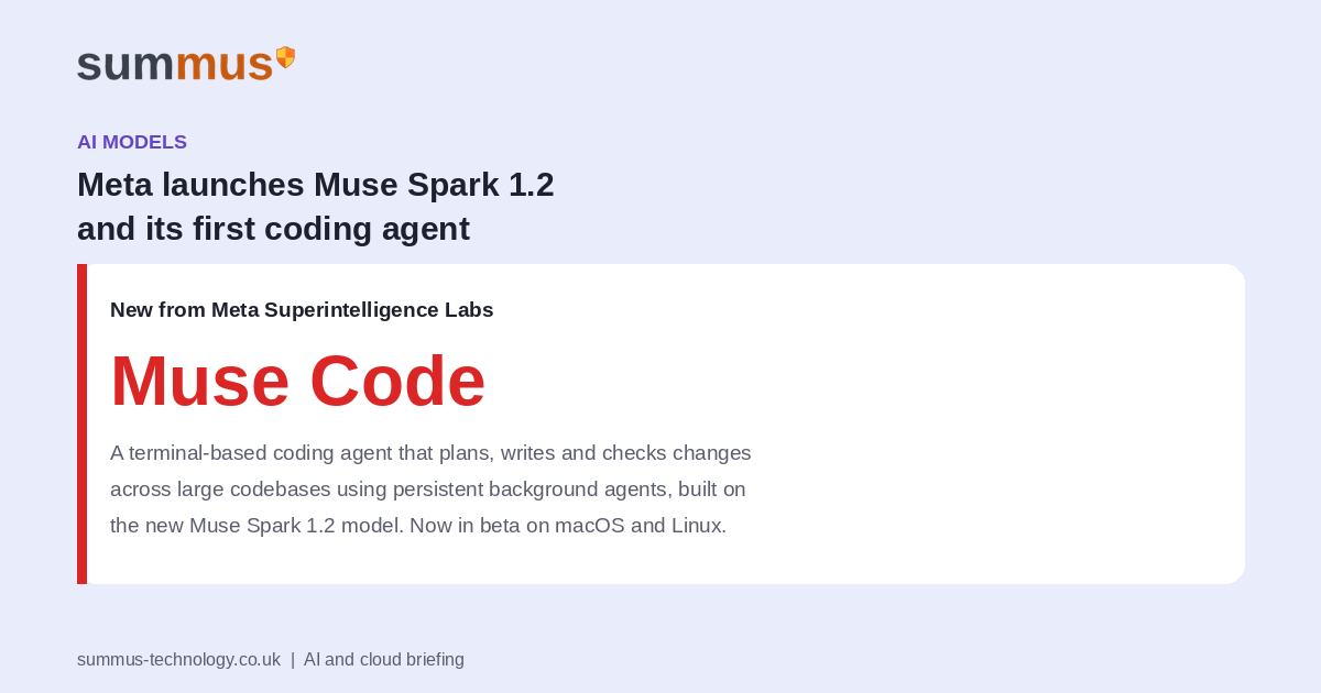Meta has launched Muse Spark 1.2 and its first coding agent, Muse Code, stepping up competition in AI coding tools