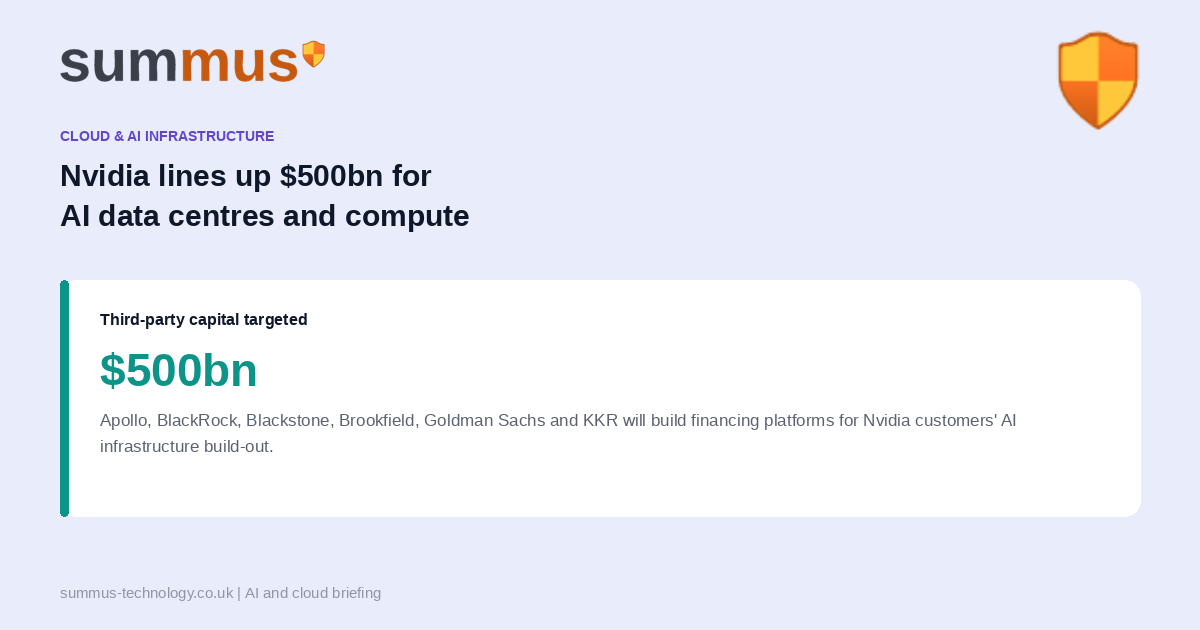 Nvidia partners with Apollo, BlackRock, Blackstone, Brookfield, Goldman Sachs and KKR to mobilise over $500 billion in financing for AI compute infrastructure