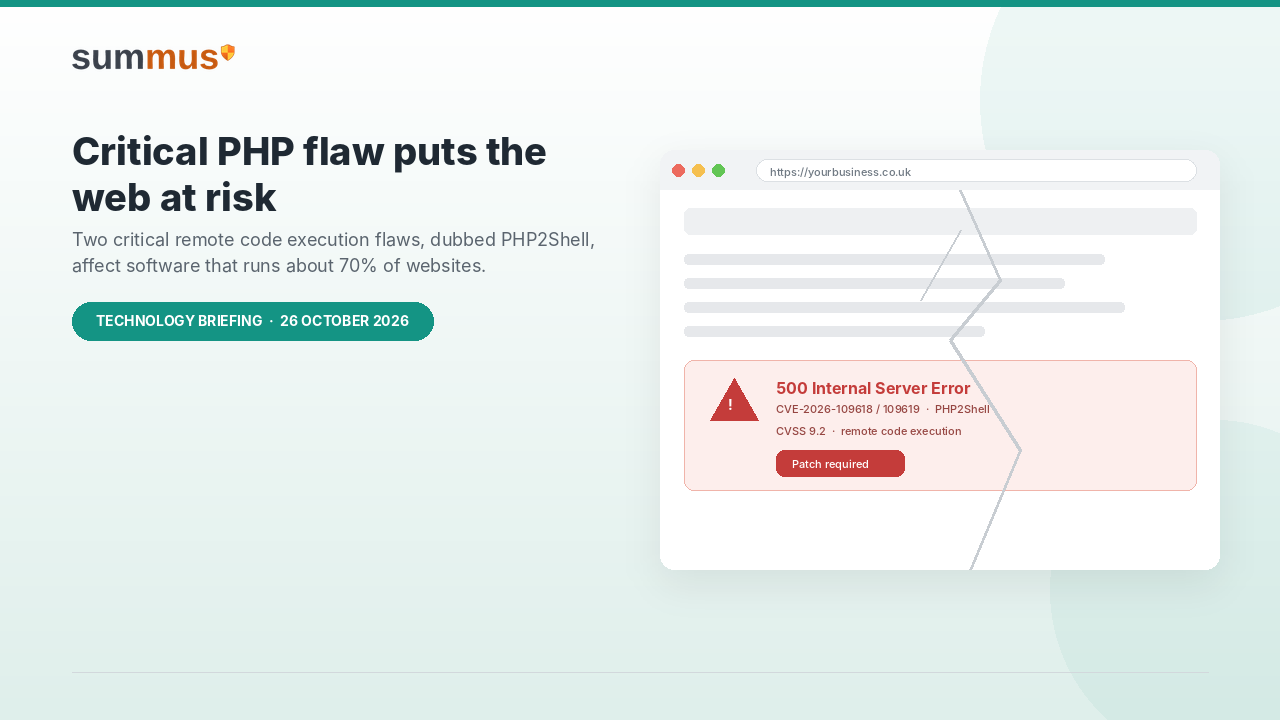 Two critical PHP flaws, nicknamed PHP2Shell, affect software that runs most of the world's websites